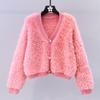 Small Perfume Style Beading Imitation Mink Velvet Sweater Jacket Women Loose Short V-neck Knitted Cardigan Comfortable Versatile and Fashionable