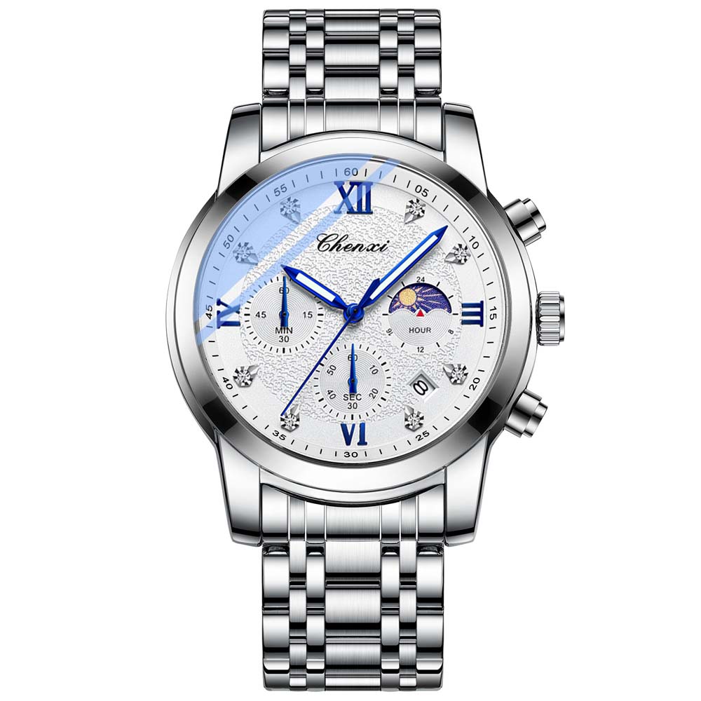 CHENXI Men's MultiFunction Quartz Watch Business Diamond-Scale Dial Stainless Steel Date Waterproof Luminous Men's Wristwatch