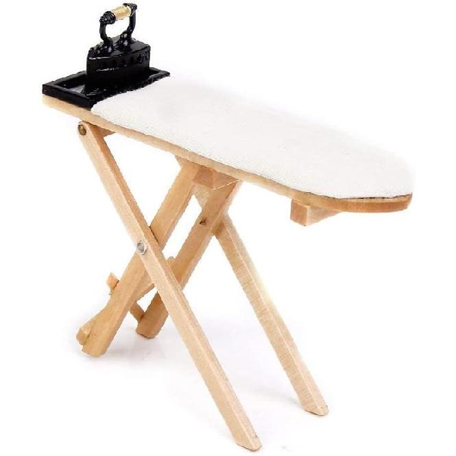 Dollhouse Furniture 1:12 Scale Miniatures Accessories Ironing Board Set Wooden Furniture Model Miniature Room Artificial House Decor Life Scene