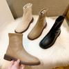 White Short Boots Women's Autumn and Winter New Single Boots Soft Leather Boots Square Head Thin Boots Flat Shoes