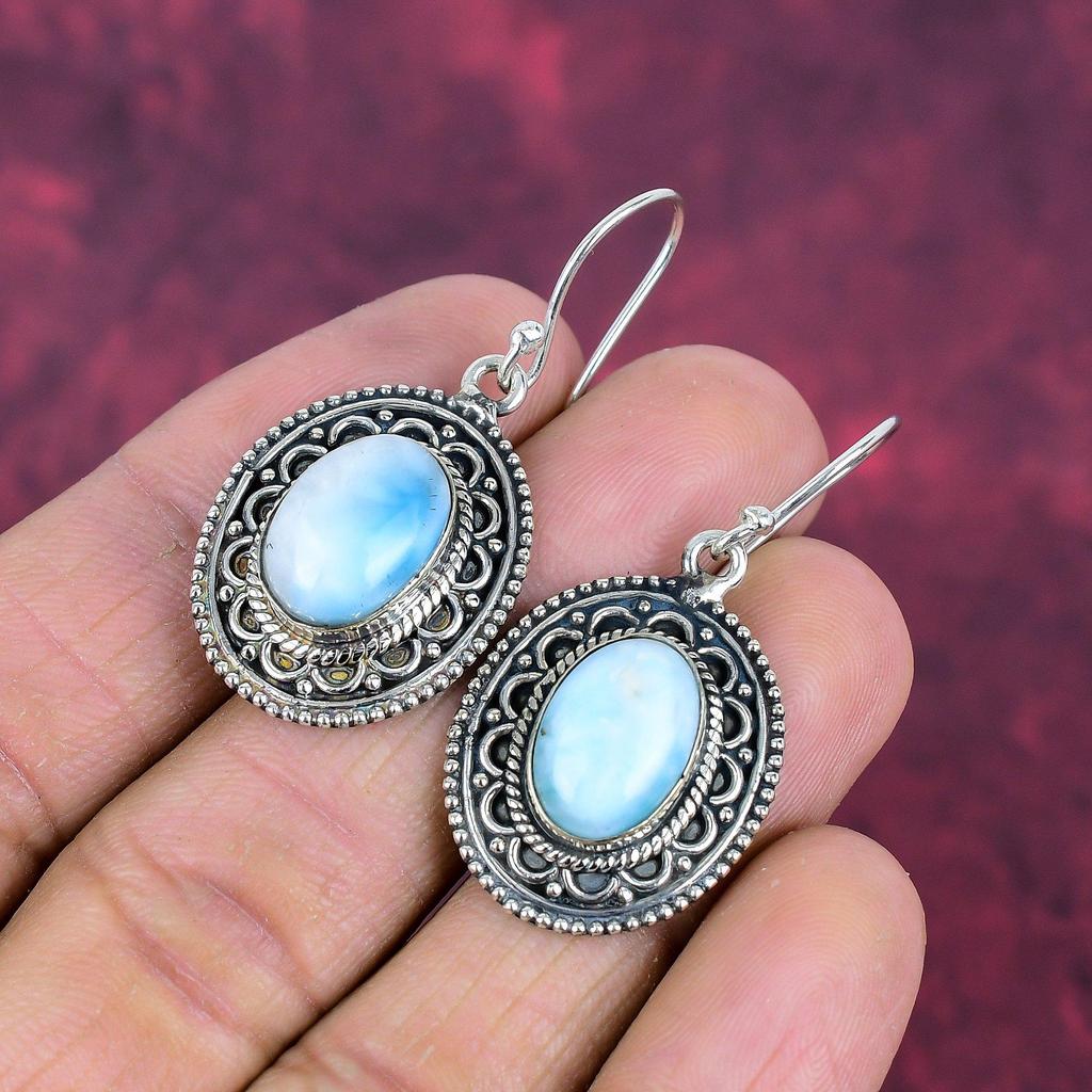 Серьги с ларимаром, ювелирные изделия из стерлингового серебра 925 пробы, серьги с драгоценными камнями, подарок для нее, изящные ювелирные изделия ручной работы