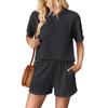Женская мода, сплошной цвет, волнистый узор, круглый вырез, короткий рукав, шорты с эластичной резинкой на талии, костюм из двух предметов