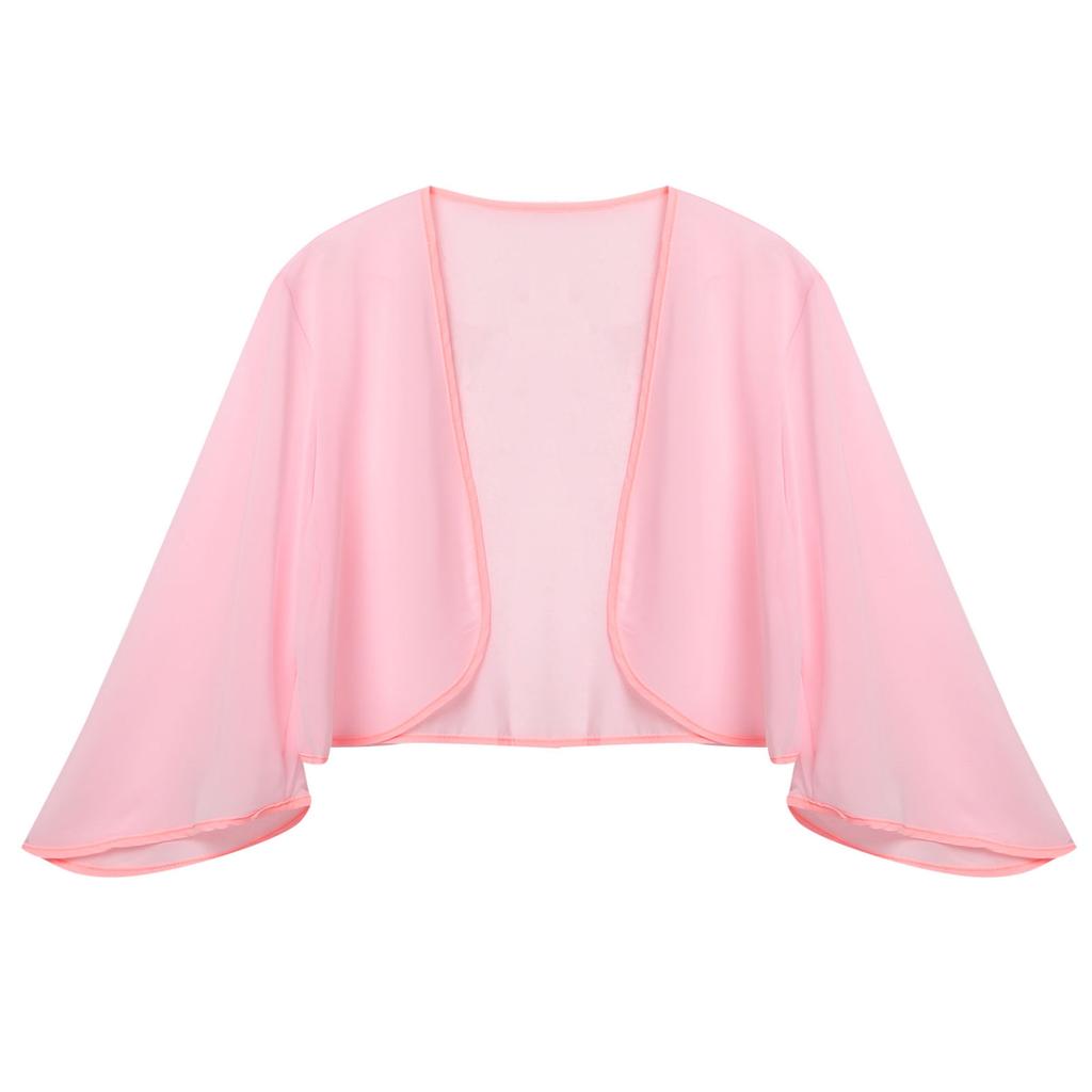 Womens 3/4 Sleeve Chiffon Cardigan Bolero Elegant Summer Ladies Wedding Wraps Shrug Bridal Shawl Evening Cover Up