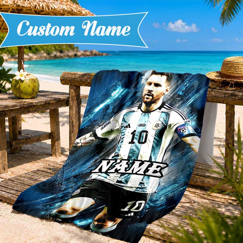 Custom Name Me-ssi football Beach Towel Microfiber Beach Towel, Lightweight and Quick-Dry, for Summer Travel, Swimming Pool Gift