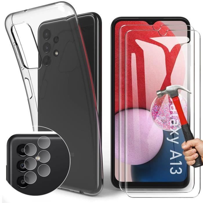 Coque de protection - BOOLING - pour Samsung Galaxy A13 - Silicone - Transparent - avec 2 Verres Trempés