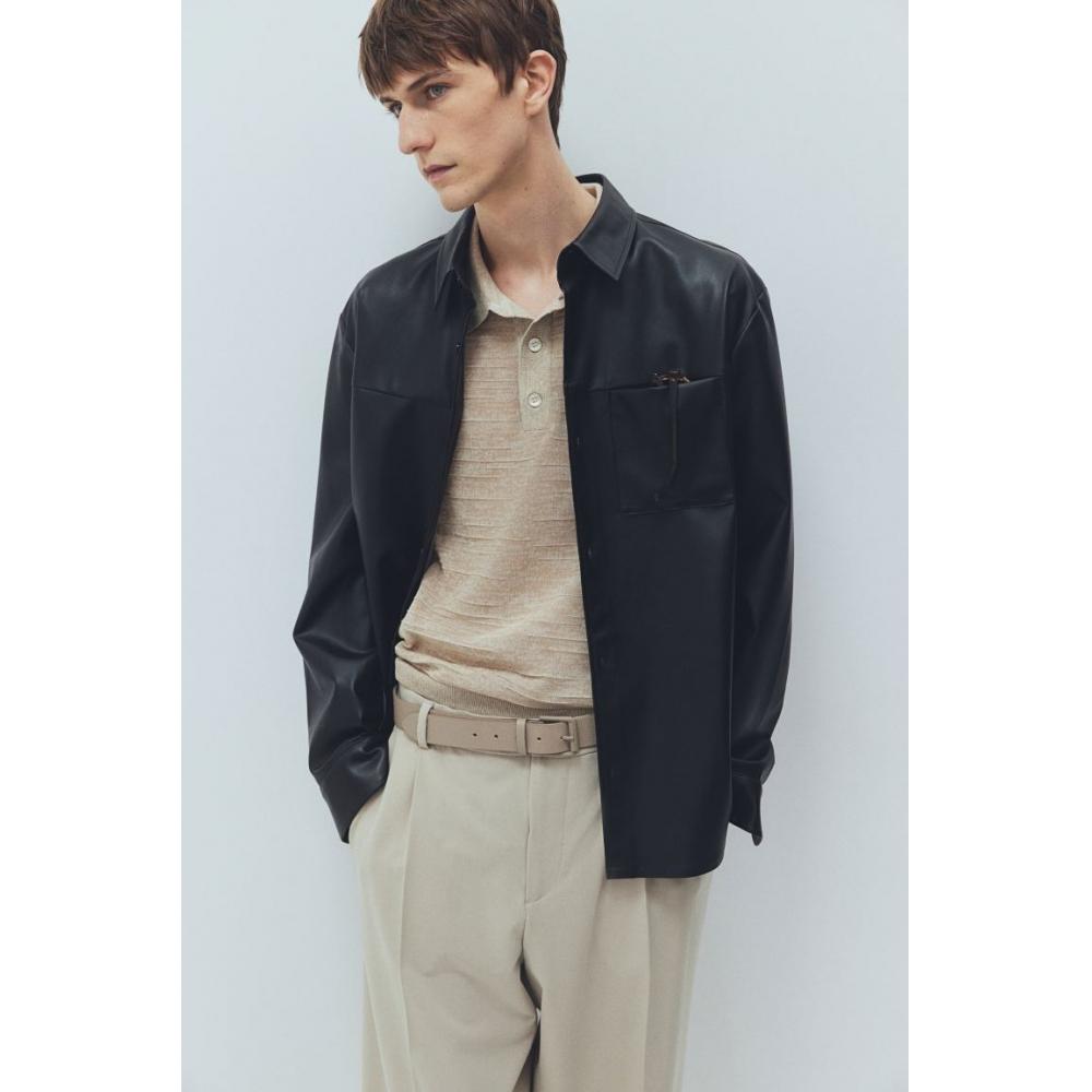 Рубашка-поло HM Fine Knit, стандартный крой, бежевый