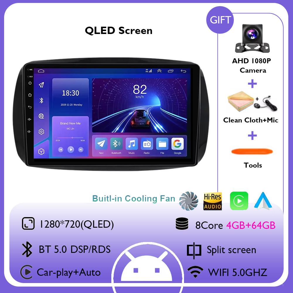 Android 14 Carplay Auto для Mercedes Benz Smart 453 Fortwo 2014 - 2020 Мультимедийный автомобильный радиоплеер WIFI Stereo 4G GPS RDS AUTO