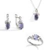 Набор из кольца, серег, подвески и ожерелья из стерлингового серебра 925 пробы с дизайном листьев дерева, с натуральным иолитом овальной формы 6*8 мм, специальный подарок для женщин