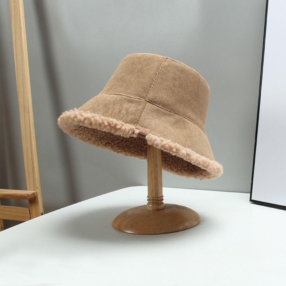 Sun Protection Pure Color Warm Caps Casual Female Hats Winter Foldable Plush Fishman Hat  Girl