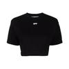 Off Stamp Ribbed Cropped Tee Black/White Women Tops OWAA081C99JER0011001