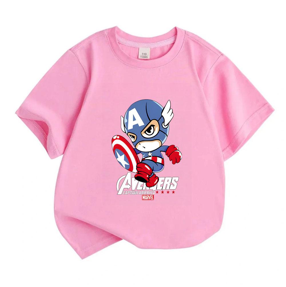 Kids Boys Girls 100% Cotton Crew Neck Short Sleeve T-Shirt, Cute Cartoon Superhero Printed Casual Breathable Summer Tops for Children Daily Wear