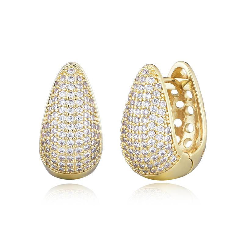 Luxury Elegant AAAA Zirconia Pave Huggie Hoop Earrings Woman Geometric U Shape Bridal Wedding Engagement Daily Vintage Jewelry