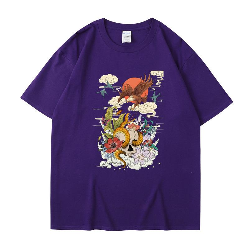 Ретро-топы National Tide с короткими рукавами, женская футболка с рисунком черепа 2D, свободные повседневные топы