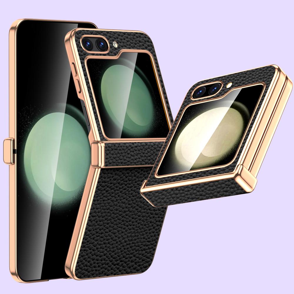 LANGSIDI Чехол из натуральной кожи для телефона Samsung Galaxy Z Flip6 Flip5 Flip 6 5 Роскошный чехол с защитой шарнира с закаленным стеклом