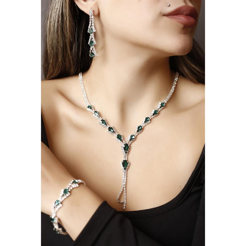 Посеребренное серебряное ожерелье, серьги и браслет с каплевидным камнем, набор из 3-х штук для приглашения на свадьбу и помолвку Abiy