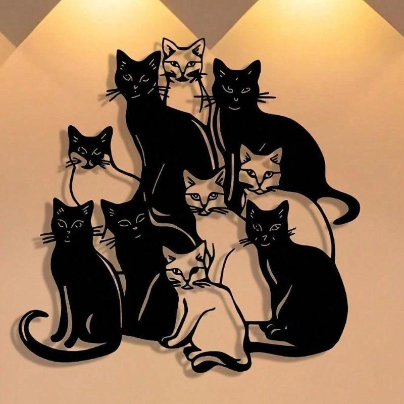 A Group Of Cats Minimalist Metal On Wall Art - Modern Home Decor For Bedroom, Living Room, Or Bathroom.