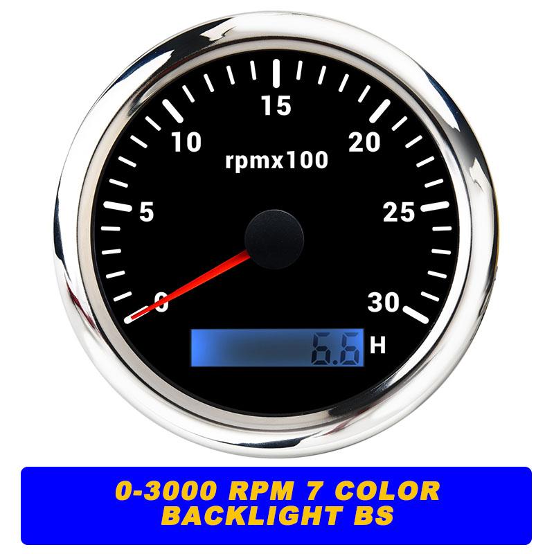 New 7 Color Backlight 85mm Tachometer Gauge For Marine Boat Car Truck 9-32V LCD 3K~8K RPM Tacho Digital Hour Meter