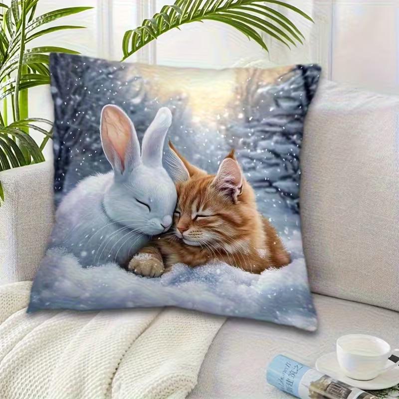 Милая наволочка с принтом животных: Плоская 2D-печать, не настоящая вышивка, ночной диван ночная подушка для дивана