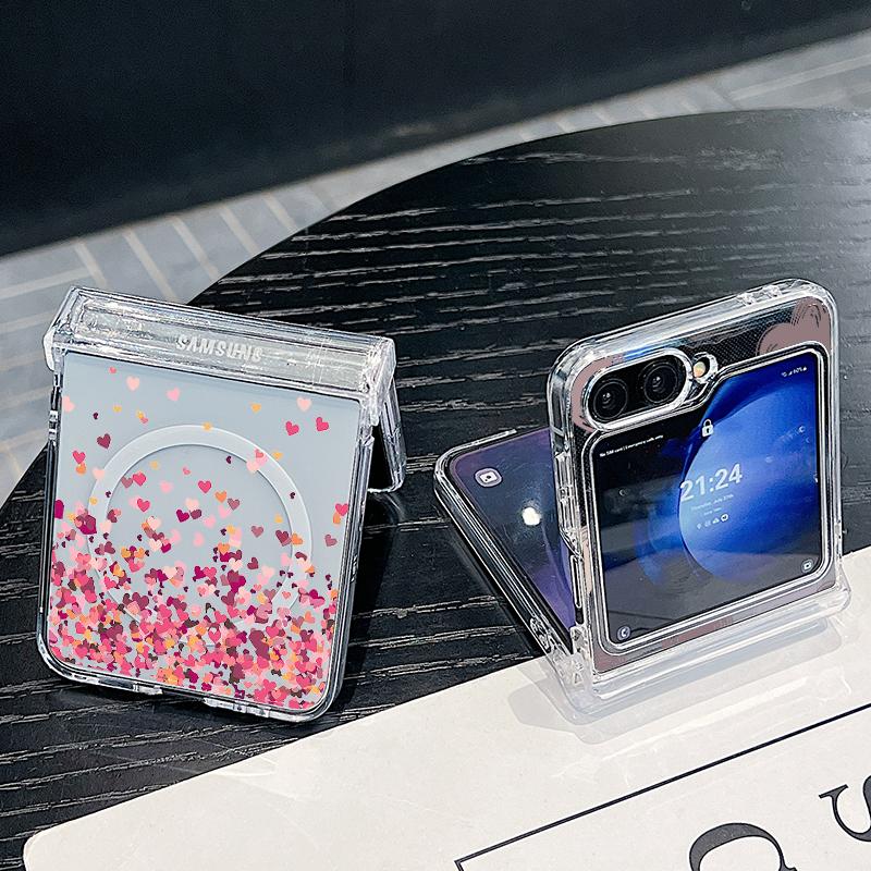 3 шт. складной противоударный чехол для Samsung Z Flip6 Flip5 Flip4 для Magsafe Magnetic Colorful Love Hearts Pattern Clear Hard Pc Slim Case Cover