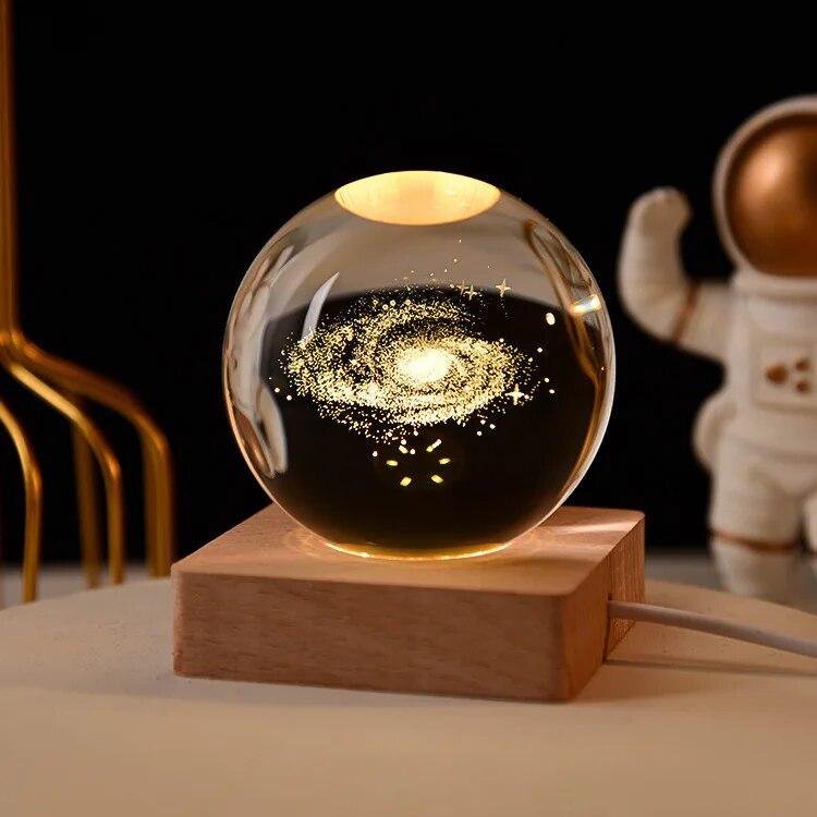 Декоративная лампа на День святого Валентина, 3D хрустальный шар, светящийся светодиодный ночник, декор для спальни, ночник с галактикой и луной, подарок для пары детей