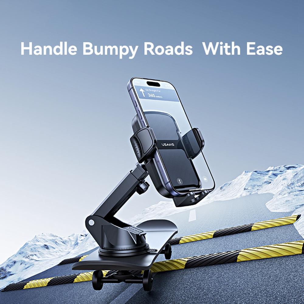USAMS ZJ086 Car Dashboard Phone Mount One-Touch Release Rotating Phone Holder Support Horizontal/Vertical Views