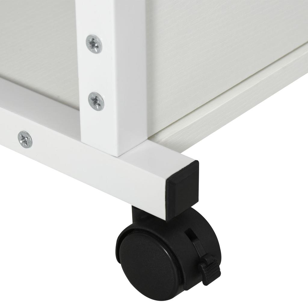Side Table with Casters, Height-Adjustable, Compact, 2 Shelves, Metal Frame, 80x40x72-82 cm, White