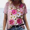 2024 Женская футболка Летняя 3D Цветочная футболка Большие размеры Женская одежда Оверсайз Дизайнерская рубашка с коротким рукавом Женская блузка с V-образным вырезом
