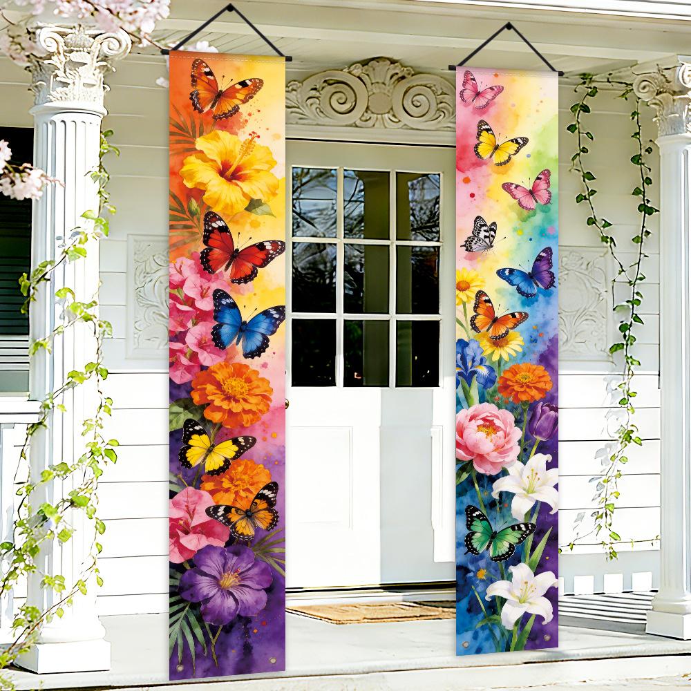 Easter Porch Sign Rainbow Flower Butterfly 1 Pair Indoor Outdoor Decor