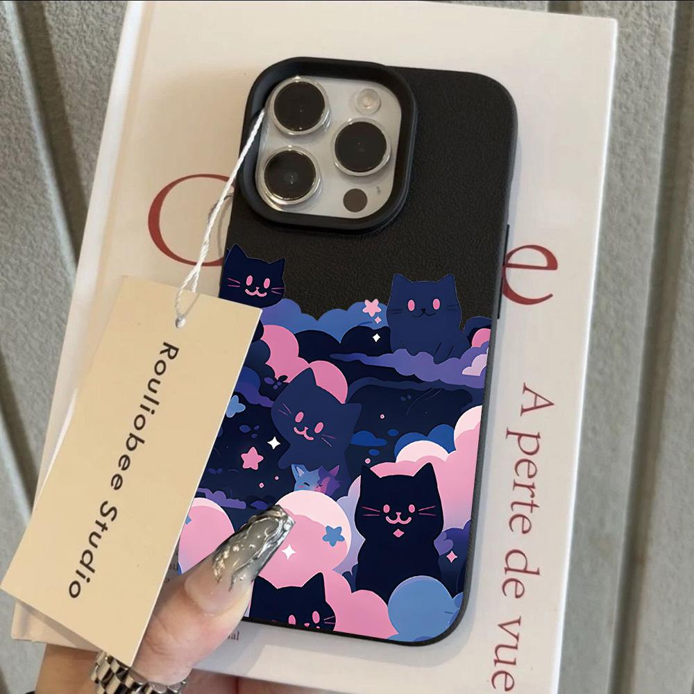ГОРЯЧИЙ Мультяшный Кот Крутой Чехол для Телефона с Рисунком Кожи Личи Для iPhone 17 16e 16 15 14 13 12 11 Air Pro Max Plus X XR XSMax Чехол