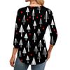 Women's Fashionable Round Neck 3/4 Sleeve Christmas Prints Casual Basic Pleated Pullover T-shirt Top