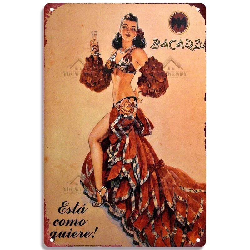 Ретро Bacardi Металлическая детская, Жестяная детская, Плакетка бренда рома, Винтажная тарелка, Настенное украшение, Постер, Бар, Мужская берлога, Шэбби