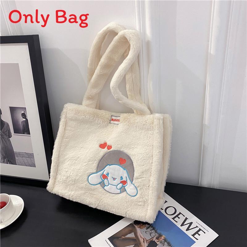 Kuromi Large Tote Bag With Plush Embroidery For Daily Casual Use