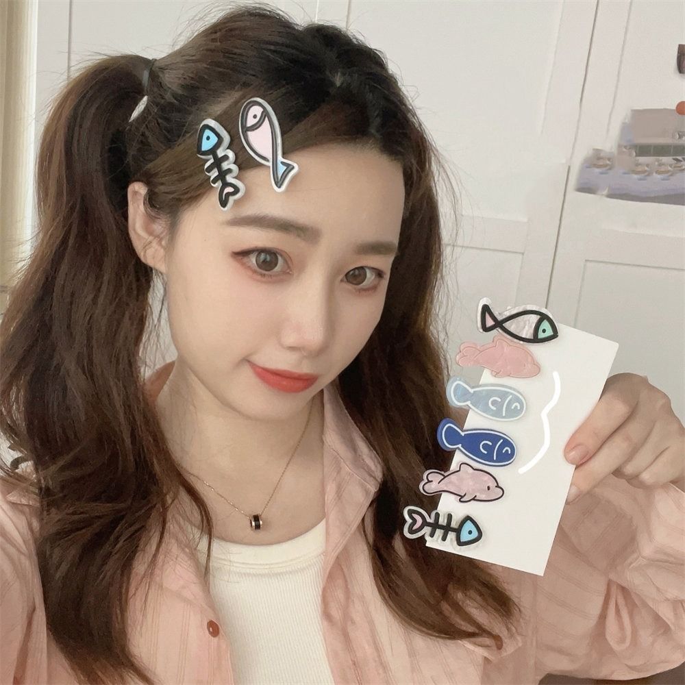 Y2k Animal Hair Clip Geometry Dolphin Barrettes Fashion Fish Bone Hairpin Kids