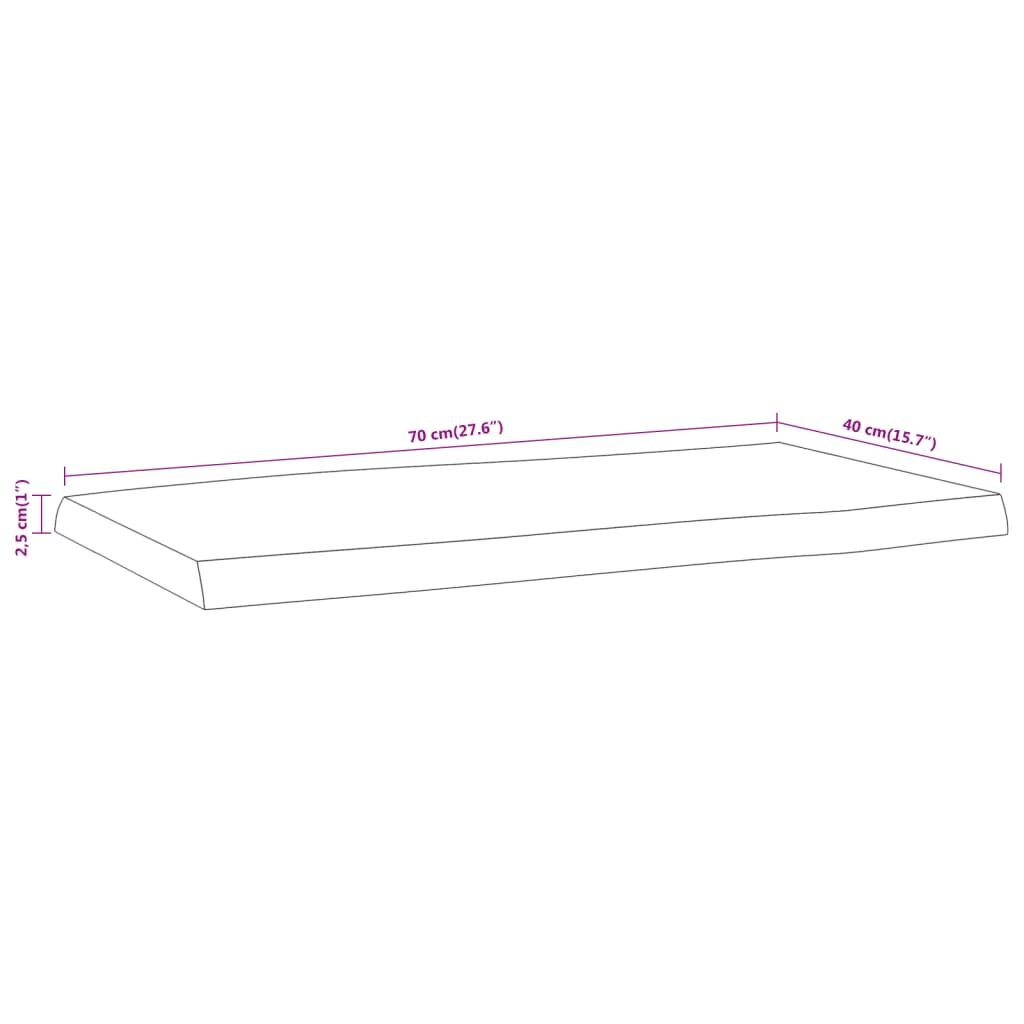 Table Top 70 x 40 x 2.5 cm Rectangular Solid Acacia Wood Live Edge