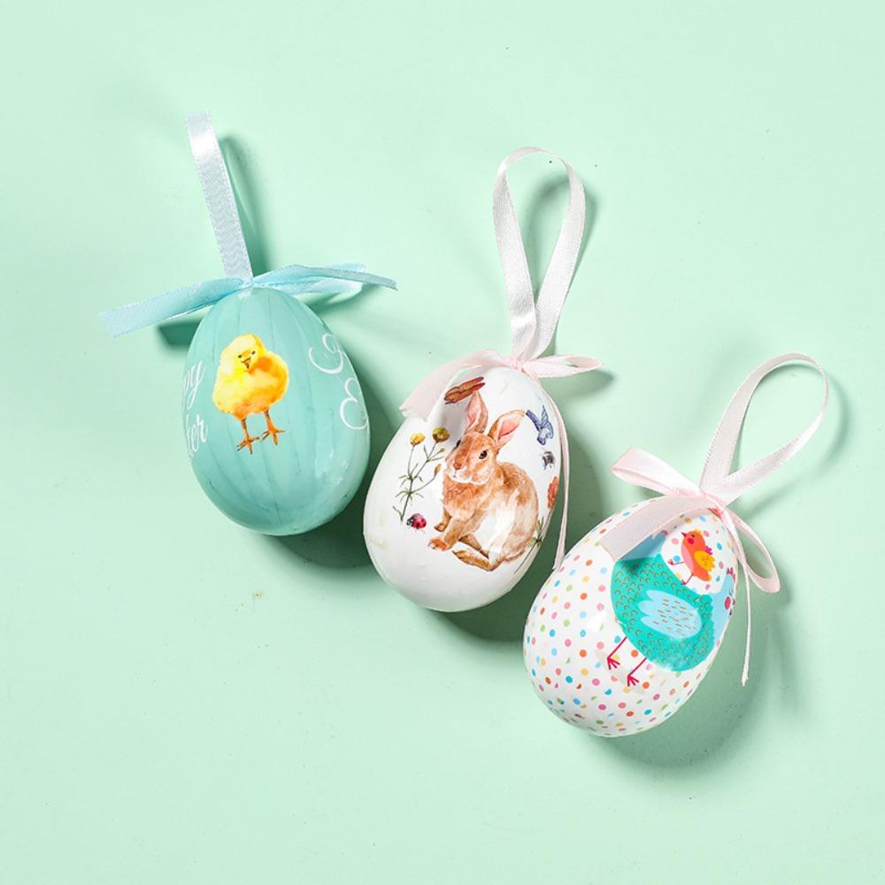 Painted Foam Easter Eggs DIY Craft Colorful Easter Eggs Pendant Happy Easter Handmade Hanging Easter Egg Window Door Garden