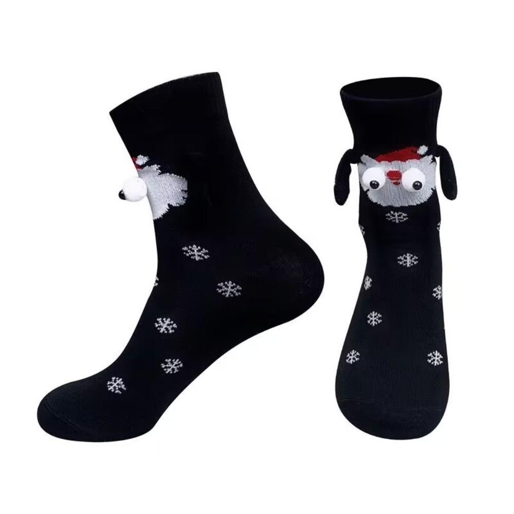Cartoon Funny Xmas Sock Warm Mid-calf Socks Gifts Magnetic Holding Hands Socks For Women Men