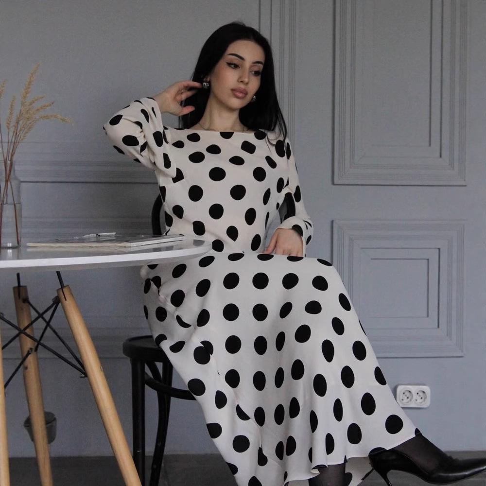 European and American women's clothing new fashion printing polka dots polka dots slim fit display casual dress long skirt