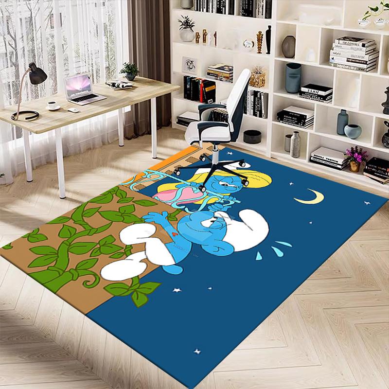 1pc Moonlit Smurf Romance Carpet for Playroom Bedroom Living Room Sofa Home Decor,kids Game Area Rug Non-slip Floor Mat Y723105