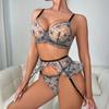 2023 European and American Embroidered Ruffle Lingerie Set with Steel Ring