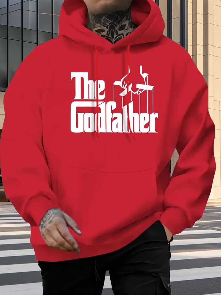 Casual Fleece Hoodie with "The Godfather" Graphic Print - Black