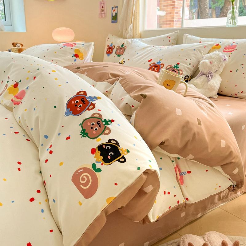 Cute Animal Panda Duvet Cover 3pcs Cotton Cartoon Black White Chinese Panda Bedding Set Soft Reversible Stripe Comforter Cover