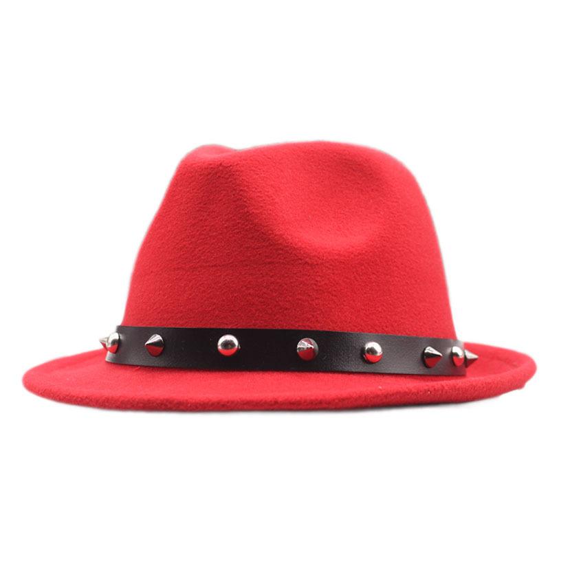Autumn and winter woolen hat British wind lady curled top hat fashion black rivet temperament hat jazz hat