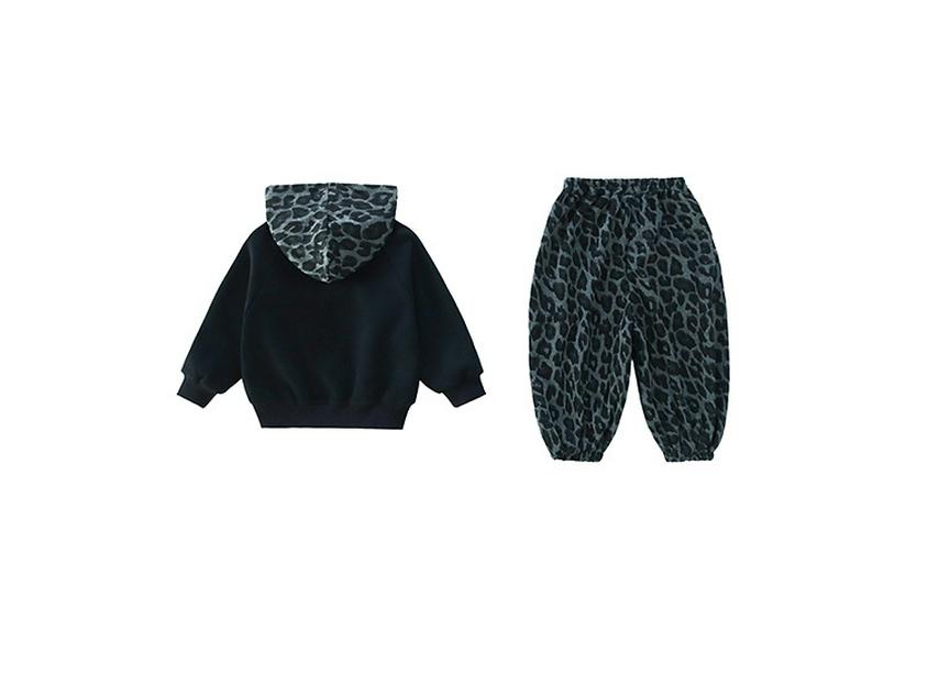 Girls' Korean-Style Leopard Print Hooded Sweatshirt and Pants Set - 2025 Spring/Autumn Fashion