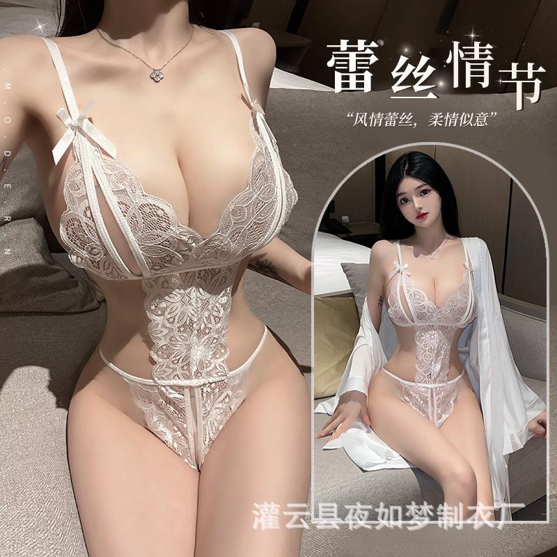 Night Dream Sexy Deep V Breast Seduction Lingerie Women's Lace onesie Hot Crotch Free 1648