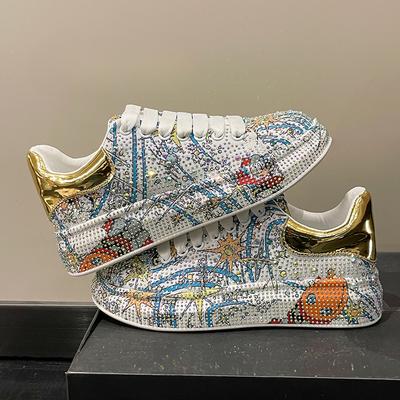 Блестящие туфли кэжуал с граффити из страз для женщин, новая весенняя мода, на толстой подошве, противоскользящие, универсальные спортивные туфли, банкетные туфли на плоской подошве