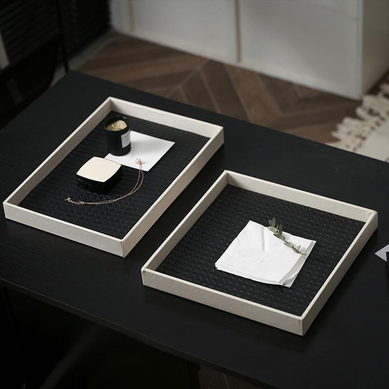 Поднос для чая ручной работы, косметика, квадратный поднос, хранение еды, тарелка для дома, свадьбы, вечеринки, искусственная кожа, орнамент, дерево, уникальные мелочи, аксессуары