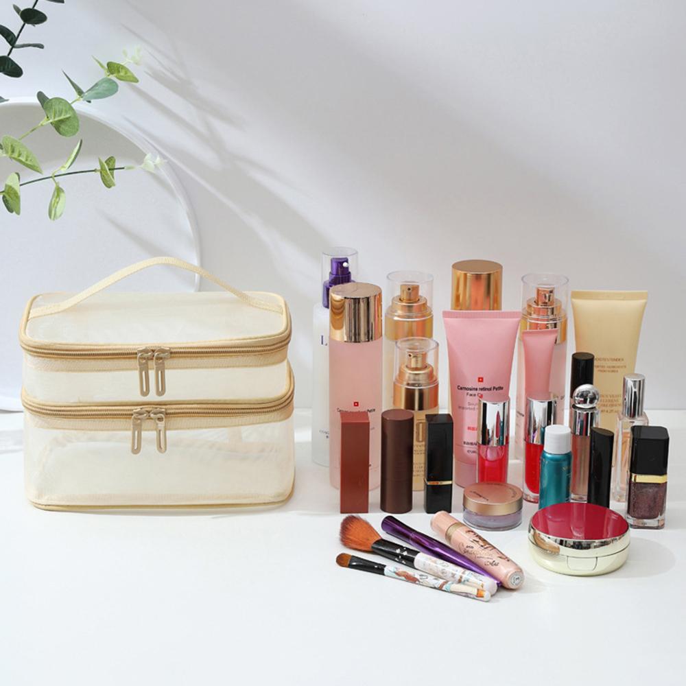 Нейлоновая большая вместительная переносная сетчатая однослойная и двухслойная косметичка, сетчатая сумка для туалетной комнаты, косметичка для хранения