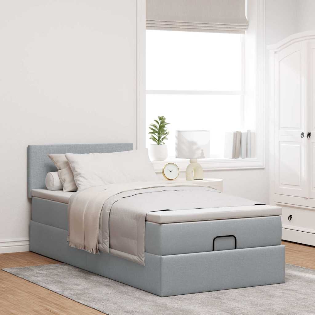 Ottoman Bed with Mattress & LEDs Light Grey 100x200 cm Fabric