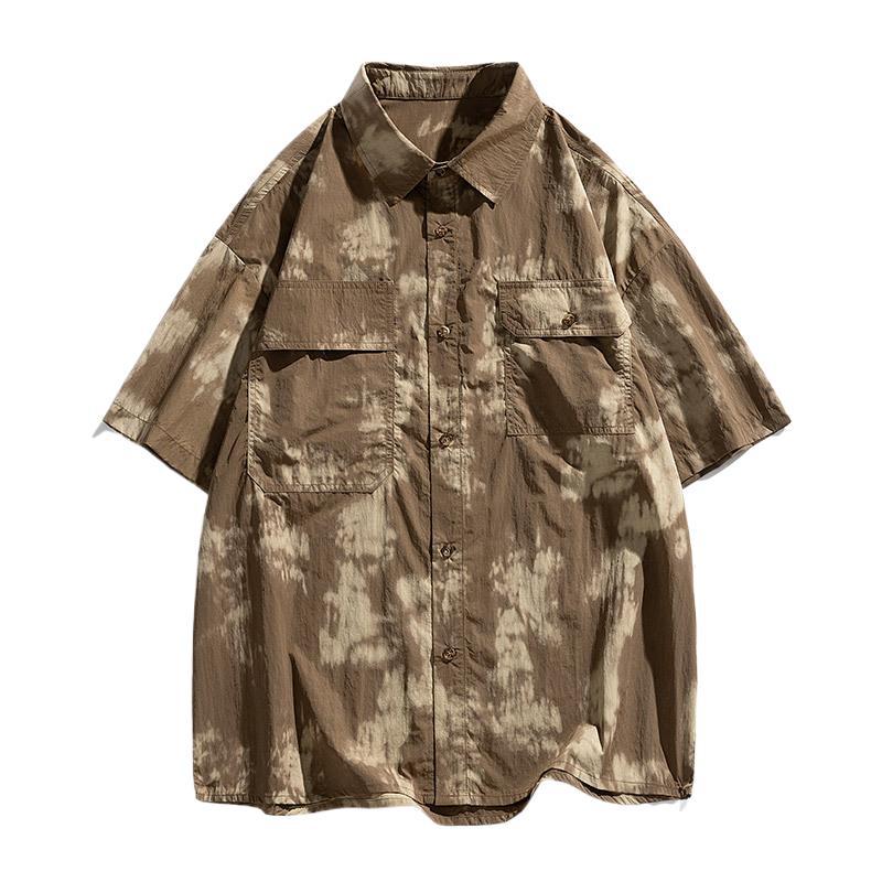 Летние повседневные рубашки мужские свободные с коротким рукавом с принтом свободные отложным воротником мужские рубашки
