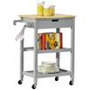 Serving Trolley Kitchen Cart on Wheels with Rubberwood Worktop - 2 Shelves, 1 Drawer and